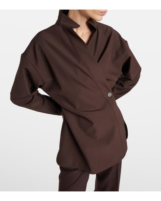 Ferragamo Brown Wrap Wool Shirt