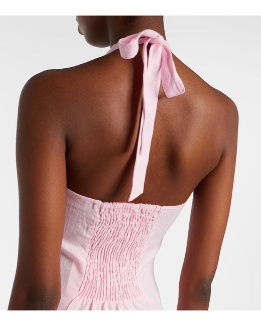 Faithfull The Brand Pink Marais Halterneck Linen Midi Dress
