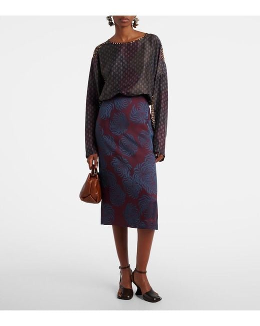 Dries Van Noten Blue Printed Midi Skirt