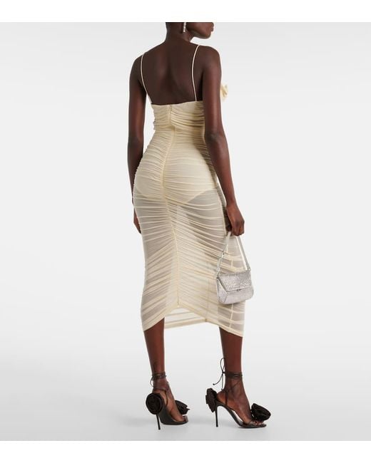 Magda Butrym Natural Semi-Sheer Ruched Jersey Midi Dress