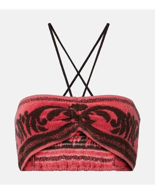 Valentino Red Cotton Terry Jacquard Bra Top