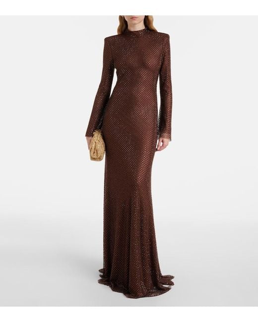 Self-Portrait Brown Robe Aus Mesh Mit Kristallen