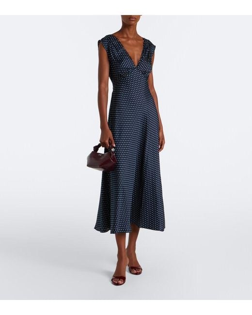 Doen Blue Tahlia Polka Dot Silk-Blend Midi Dress