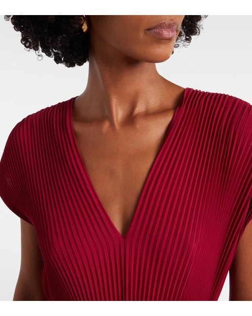 Max Mara Red Elegante Plisse Georgette Gown