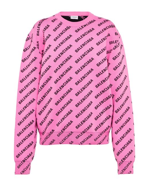 Balenciaga Logo Jacquard Cotton-blend Sweater in Pink/Black (Pink) | Lyst