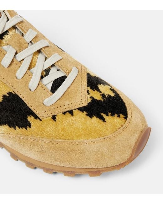 Le Monde Beryl Yellow Slim Runner Velvet And Suede Sneakers