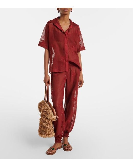 Johanna Ortiz Embroidered Cotton-Blend Mesh Balloon Pants