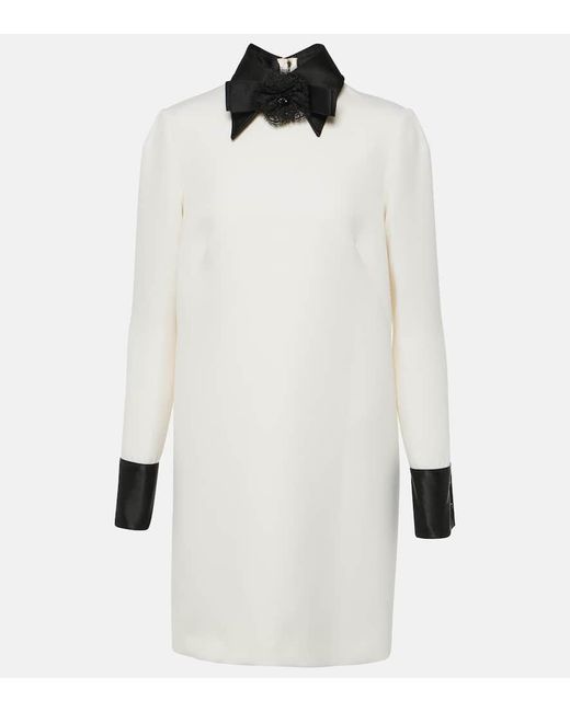 Dolce & Gabbana White Minikleid aus einem Wollgemisch mit Satin