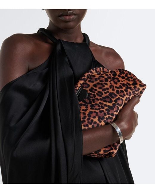 Stella McCartney Brown Falabella Small Leopard-Print Velvet Clutch