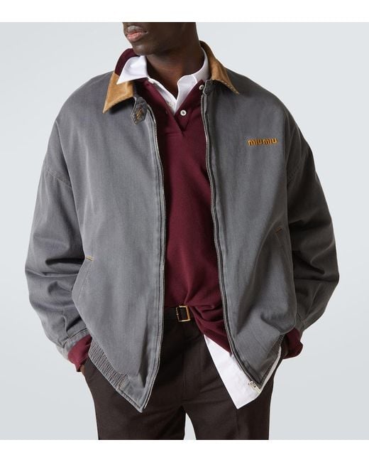 Veste Blouson En Coton Et Velours Miu Miu pour homme en coloris Gray