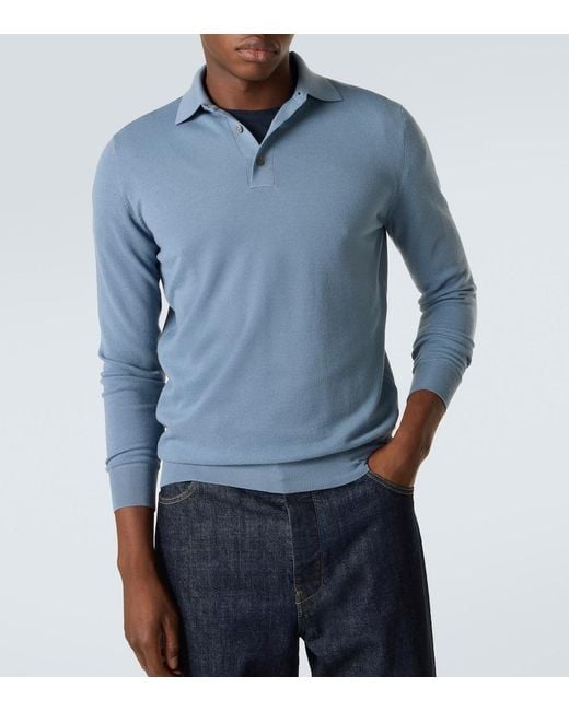 Thom Sweeney Blue Wool Polo Sweater for men
