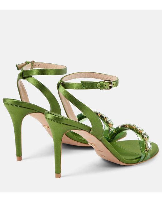 Giambattista Valli Green Embellished Satin Sandals
