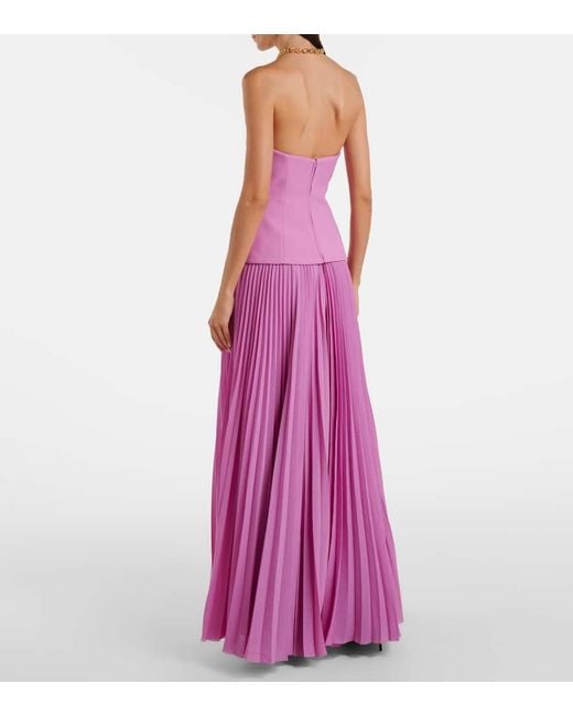 Solace London Purple Britt Pleated Strapless Gown