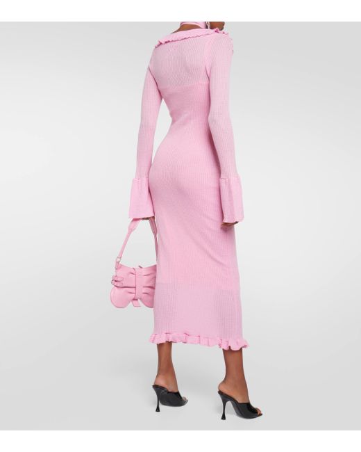 Blumarine Pink Ruffled Wool Midi Dress