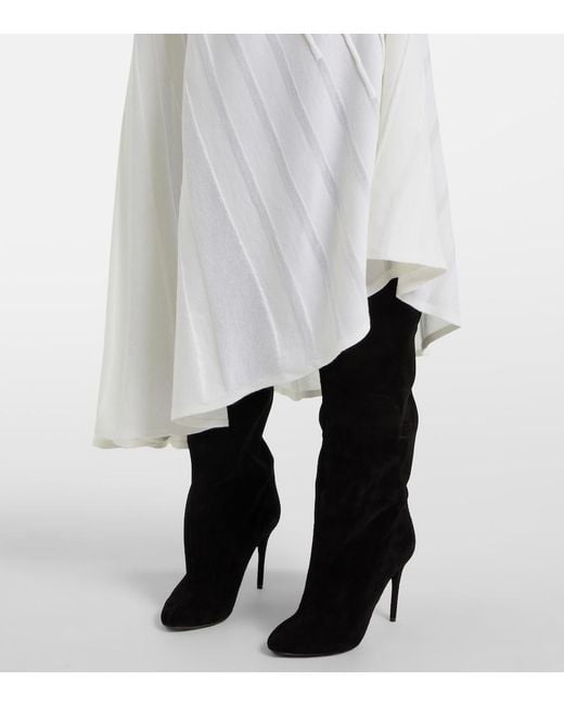 Alaïa White Asym Ray Virgin Wool Midi Dress