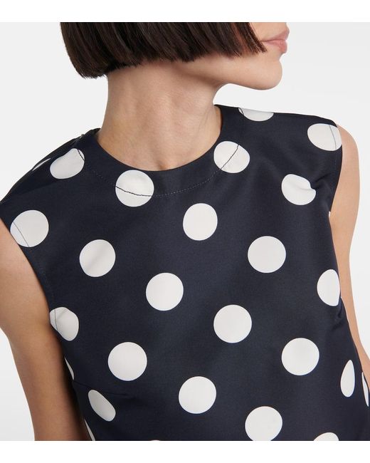 Patou Blue Polka-Dot Open-Back Faille Crop Top