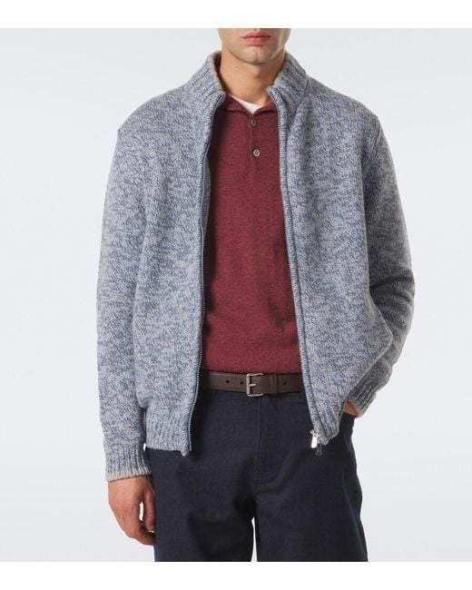 Fedeli Blue Alpaca And Wool Cardigan for men