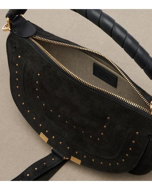 Chloé Black Marcie Small Studded Suede Shoulder Bag