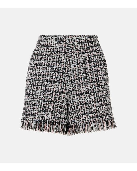 Self-Portrait Black Fringed High-Rise Boucle Shorts