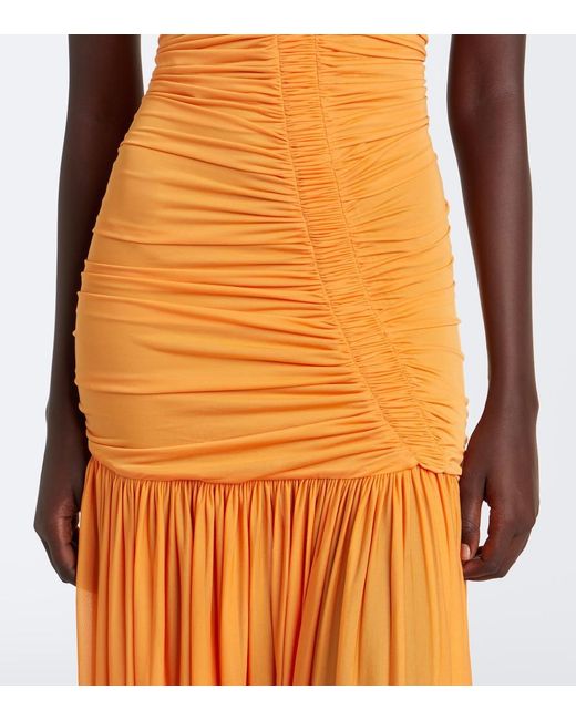 Christopher Esber Orange Orion Ruched Halterneck Gown
