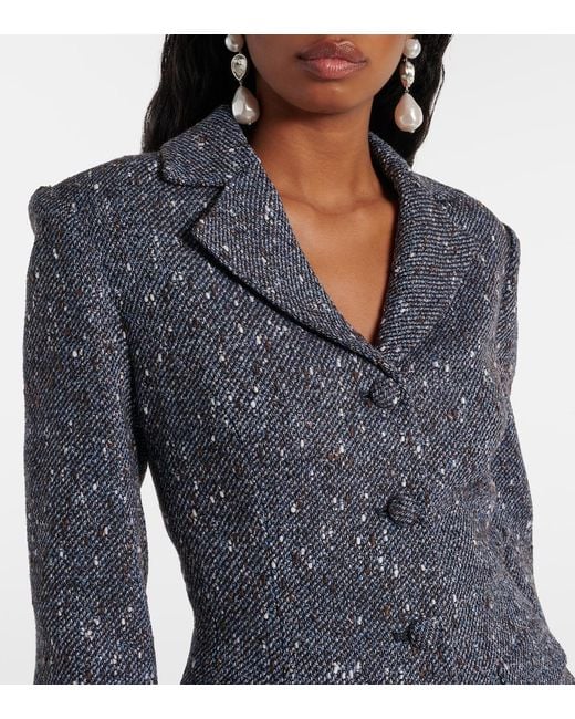 Self-Portrait Blue Boucle And Crepe Midi Dress