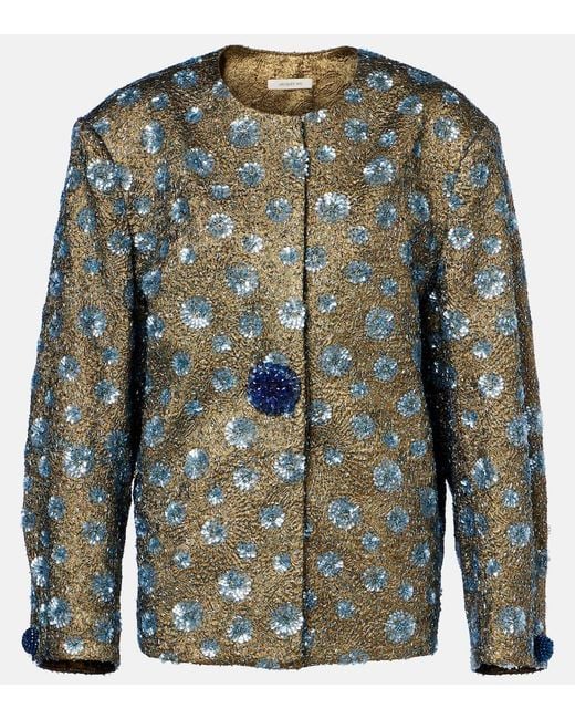 JACQUES WEI Green Floral Sequined Oversized Jacket