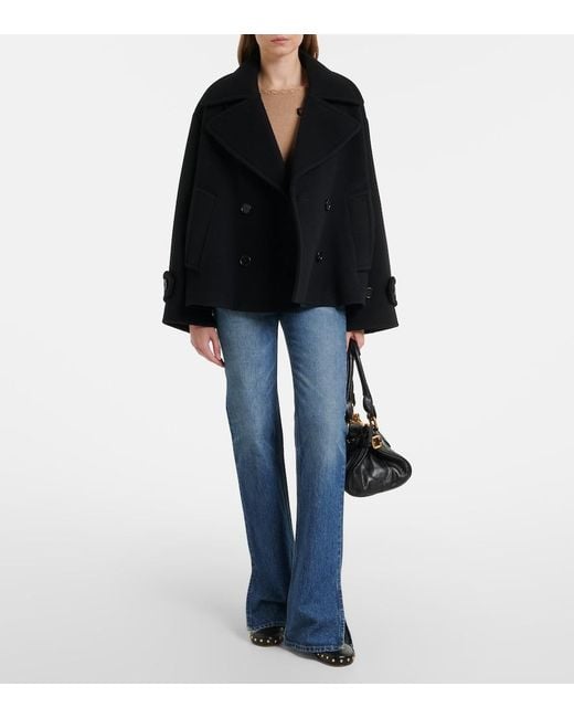 Chloé Black Double-Breasted Wool-Blend Peacoat