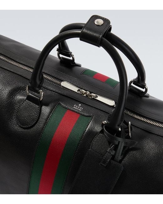 Gucci Black Web Trademark Medium Leather Duffel Bag for men