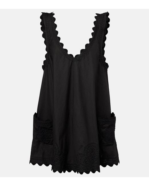 Juliet Dunn Black Embroidered Cotton Poplin Minidress