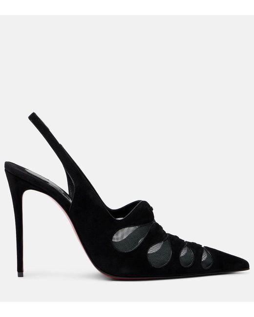 Christian Louboutin Black Circus Max Suede And Mesh Slingback Pumps