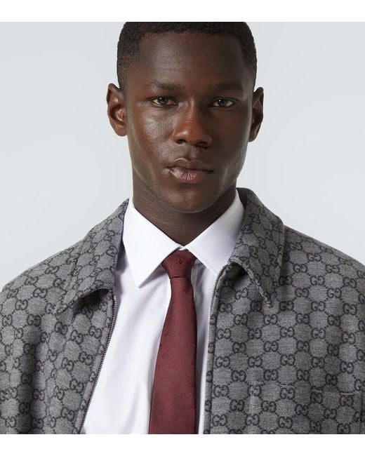 Gucci Embroidered Logo Silk Jacquard Tie for men