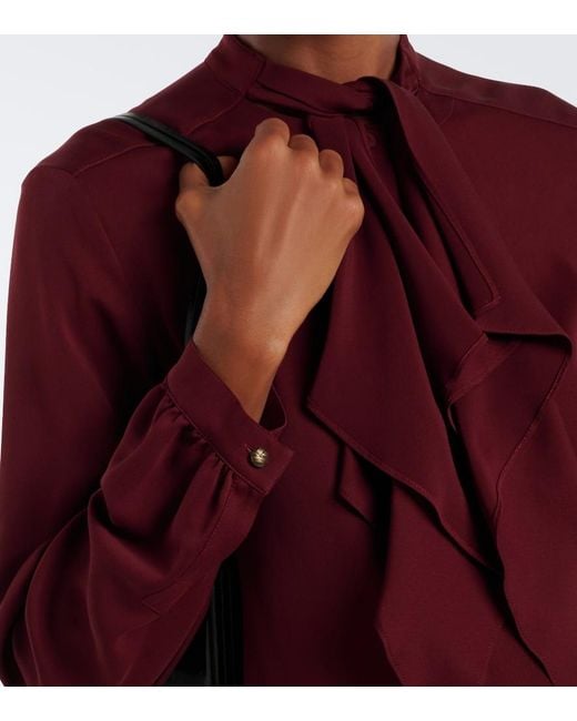 Max Mara Purple Tie-Neck Silk Blouse
