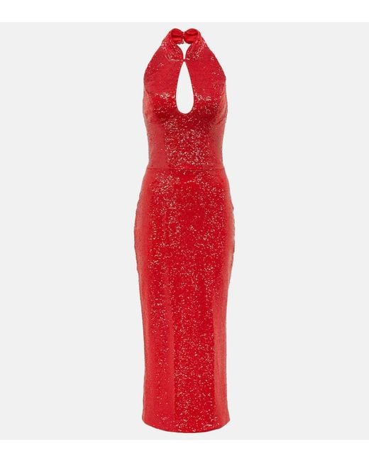 Abito Midi Con Paillettes E Cut-Out di Rasario in Red