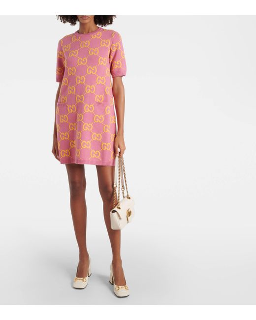 Gucci Pink Jacquard Knit Mini-Dress