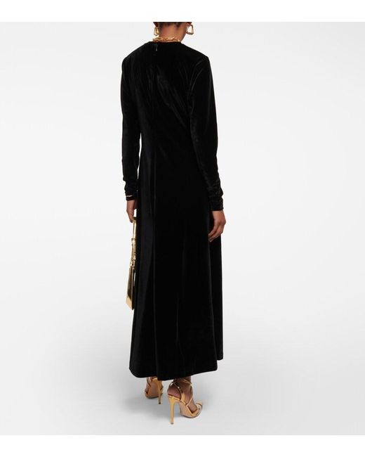 Polo Ralph Lauren Black Slim-fit Stretch-velvet Maxi Dress