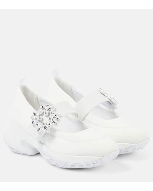Roger Vivier White Ballerina Viv' Run Technical Fabric With Rhinestone Buckle