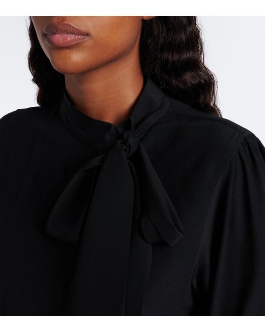 Gucci Black Tie-Neck Silk Crepe De Chine Blouse