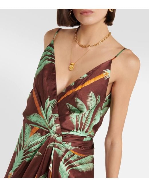 Robe Longue Brodee Et Imprimee En Soie Johanna Ortiz en coloris Green