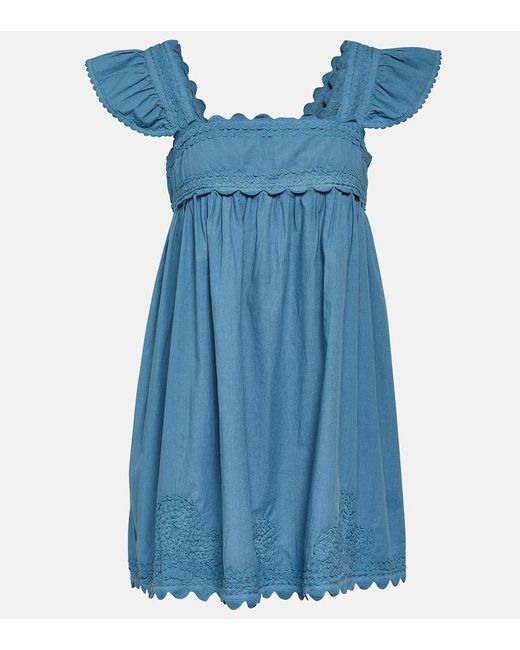 Vestido corto de algodon bordado festoneado Juliet Dunn de color Blue