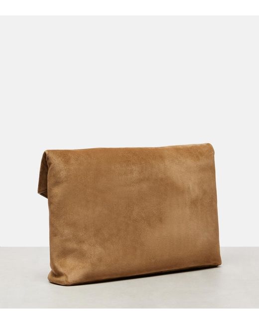 Saint Laurent Brown Cassandre Large Suede Clutch