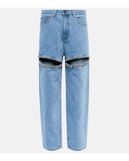 Area Blue Embellished Cutout High-rise Wide-leg Jeans