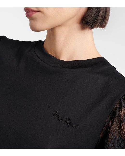 Nina Ricci Black Lace-Trimmed Cotton Jersey T-Shirt