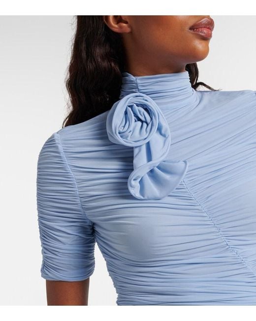 Magda Butrym Blue Floral-Applique Ruched Top