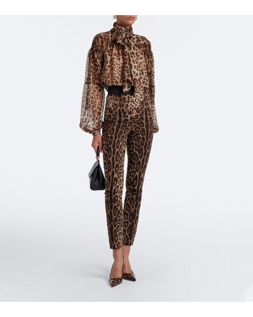 Dolce & Gabbana Brown Lollo Leopard-Print Leather Slingback Pumps