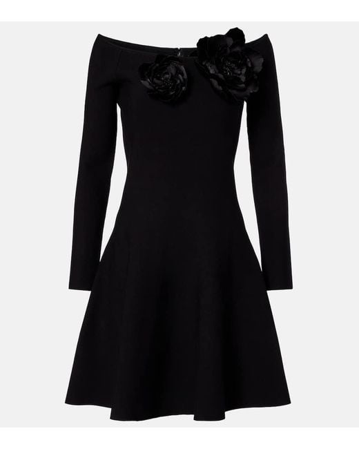 Abito Corto Off-Shoulder Con Applicazioni di Oscar de la Renta in Black