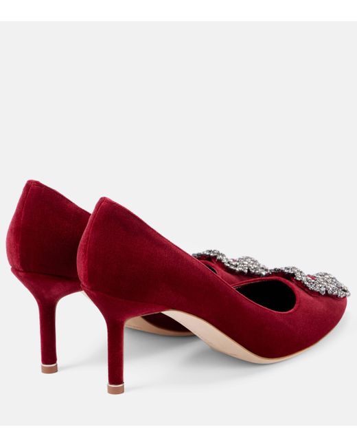 Manolo Blahnik Red Hangisi 70 Embellished Velvet Pumps