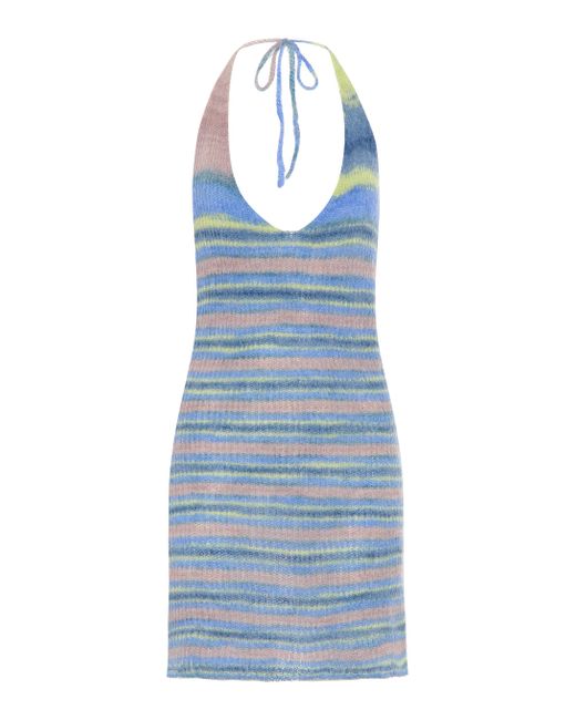 Jacquemus Blue Striped Halterneck Knit Minidress