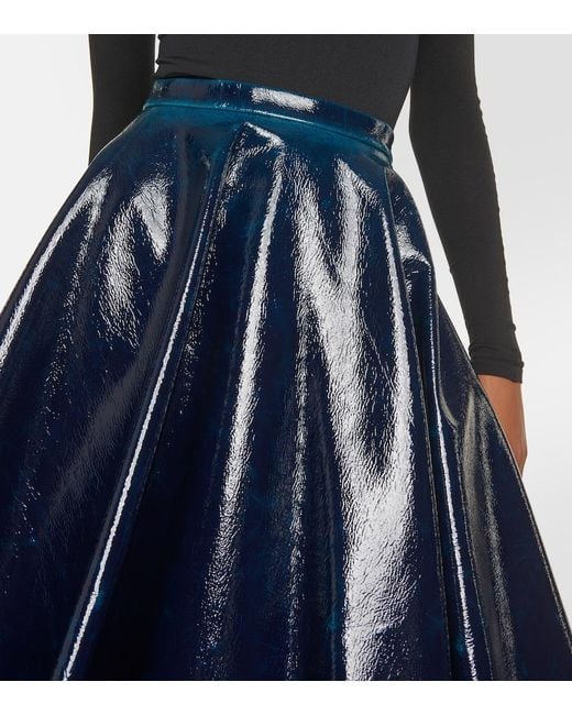 Alaïa Blue Coated Wool-Blend Midi Skirt