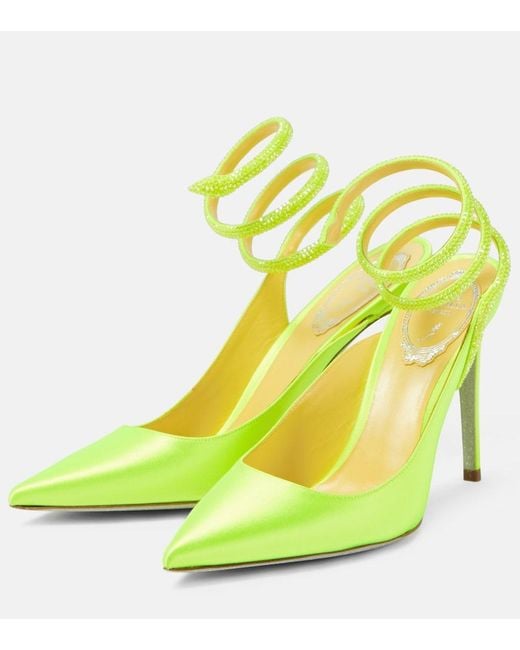 Rene Caovilla Yellow Cleo Crystal-Embellished Satin Pumps