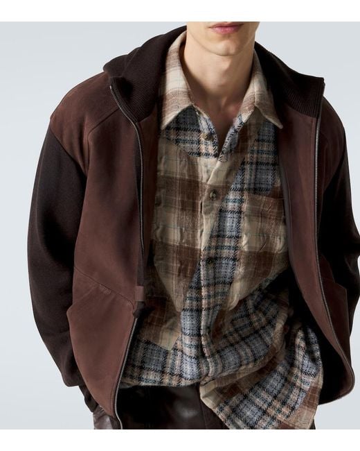 Loewe Brown Paneled Suede Zip-Up Hoodie for men